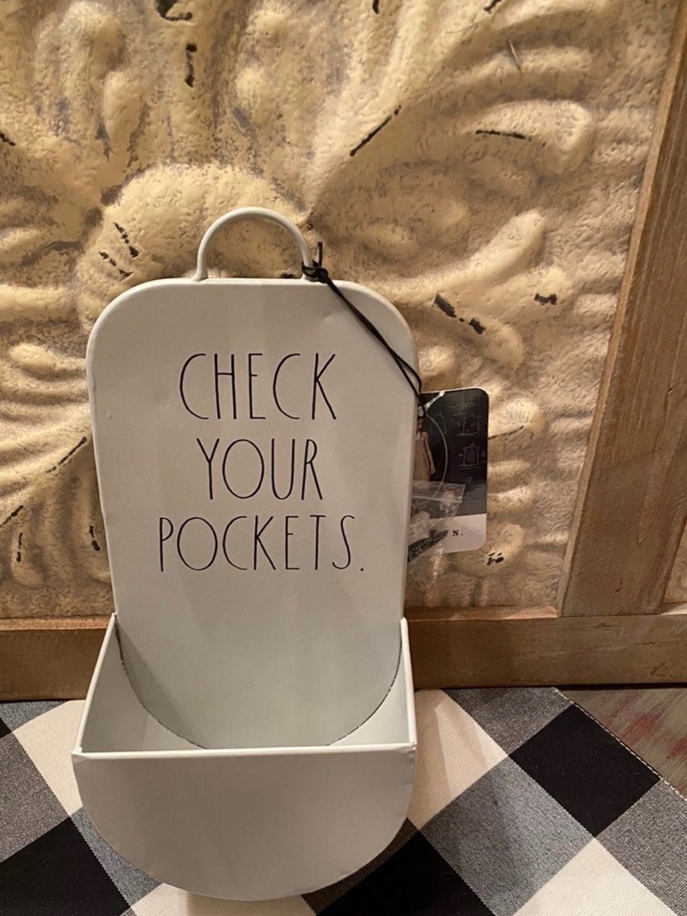 Rae Dunn "CHECK YOUR POCKETS" Bin - Brand new shabby chic
